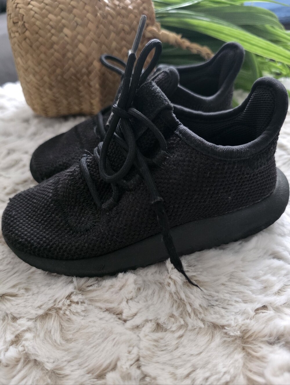 adidas Kids Black Knit Lace-Up Sneakers